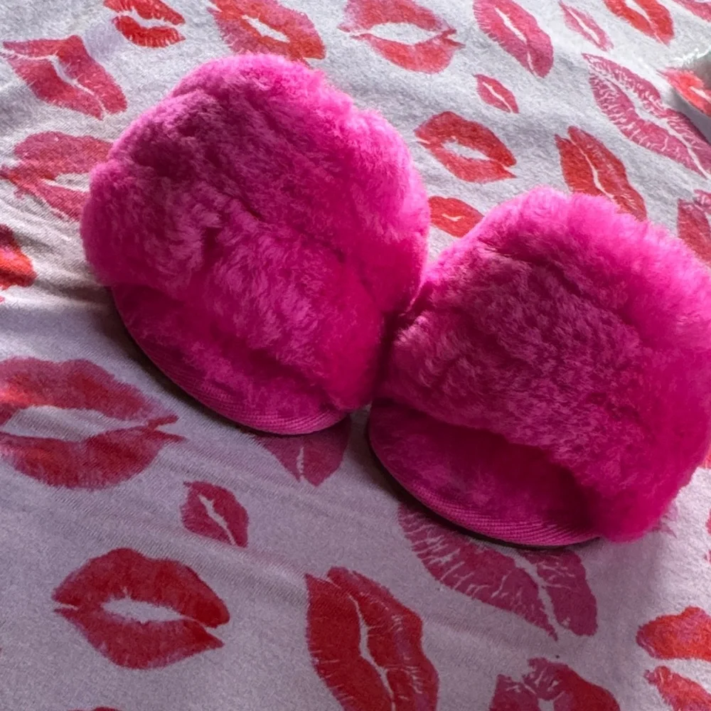 UGG Hot Pink Fluff Slide Sandals